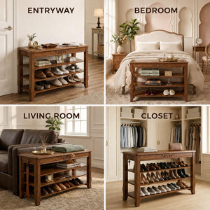 Lift-Top Storage Bench with 3-Tier Shoe Rack
