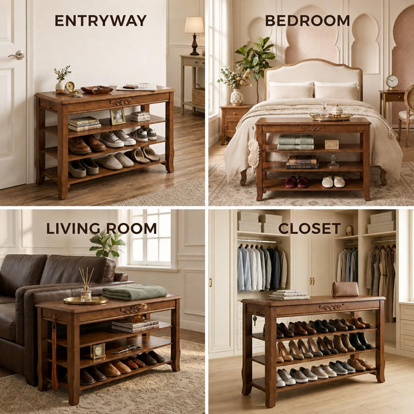 Lift-Top Storage Bench with 3-Tier Shoe Rack