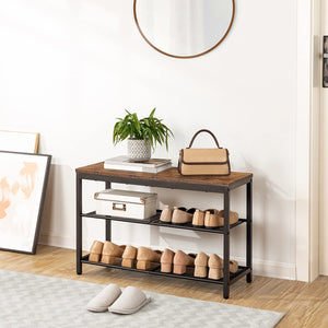 3-Tier Shoe Bench with Mesh Shelves