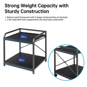 2-Tier Under Desk Printer Stand with Rolling Wheels