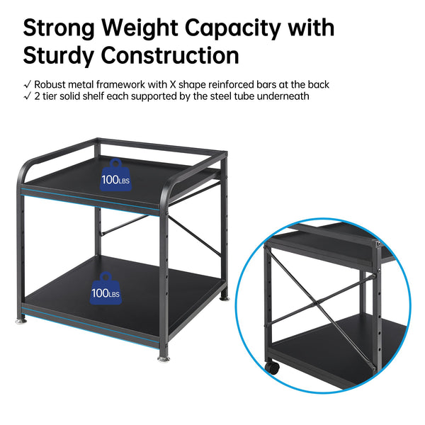 2-Tier Under Desk Printer Stand with Rolling Wheels