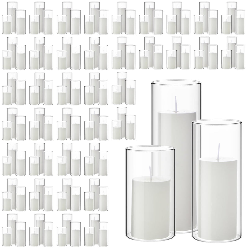 Glass Cylinder Vases and Pillar Candles Set