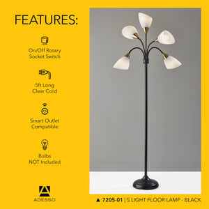 5-Head Arc Floor Lamp with Adjustable Gooseneck Shades