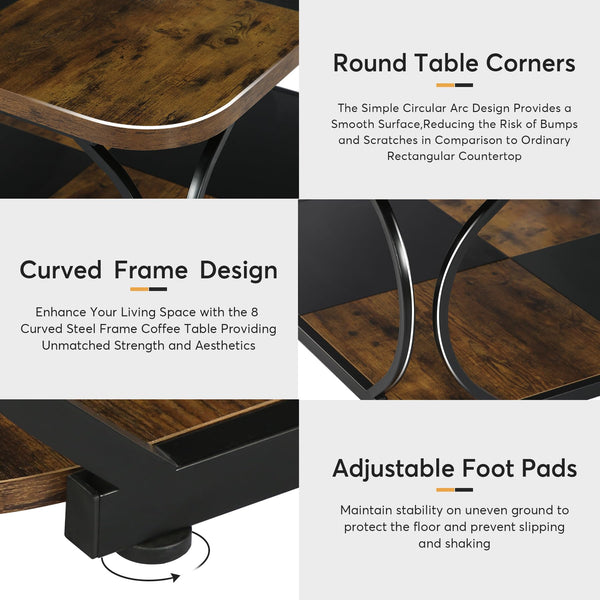 Square Two-Tier Coffee Table with Metal Frame