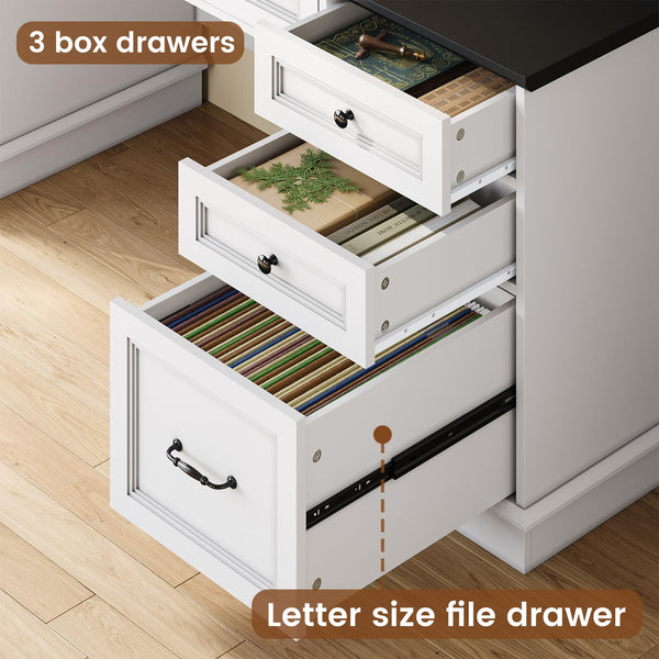 Farmhouse Executive Desk with Drawers, LED Lights & Power Outlet