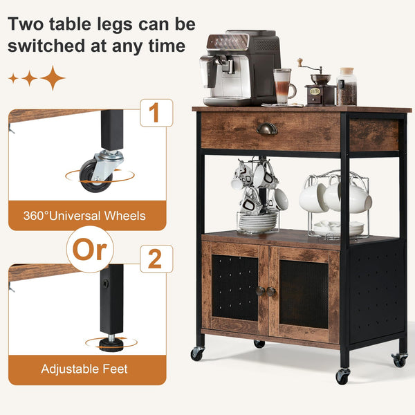 Industrial Coffee Bar Cart with Storage