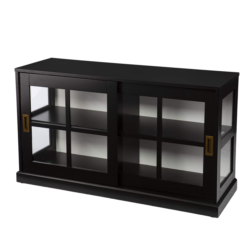 Black Curio Cabinet with Sliding Glass Doors