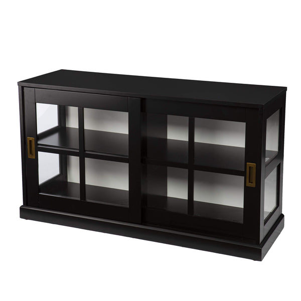Black Curio Cabinet with Sliding Glass Doors