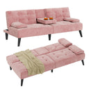Velvet Futon Sofa Bed with Removable Armrests