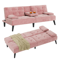 Velvet Futon Sofa Bed with Removable Armrests
