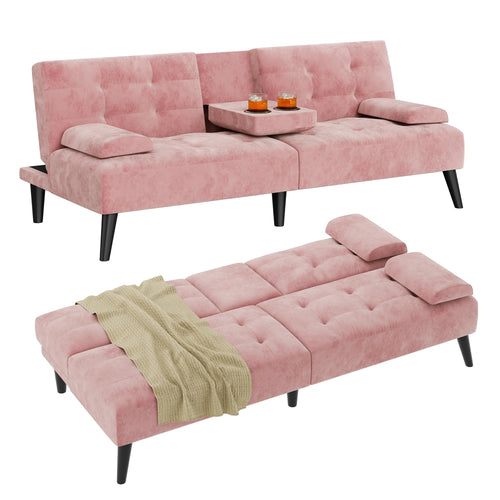 Velvet Futon Sofa Bed with Removable Armrests