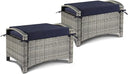 Outdoor Wicker Ottoman Set of 2 with Removable Cushions