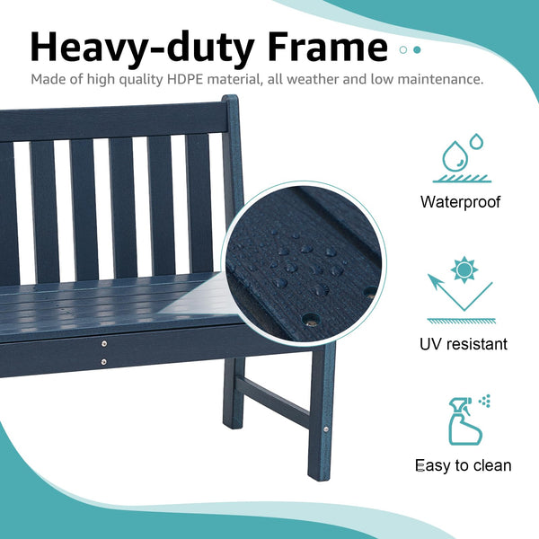 HDPE Outdoor Garden Bench – 2-Person Patio Seat with Faux Wood Grain