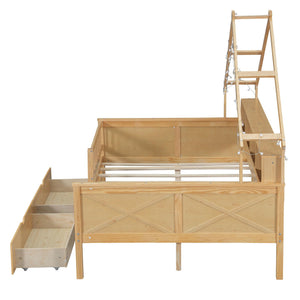 Full Size House Platform Bed with LED Lights, Storage Shelves & Drawers