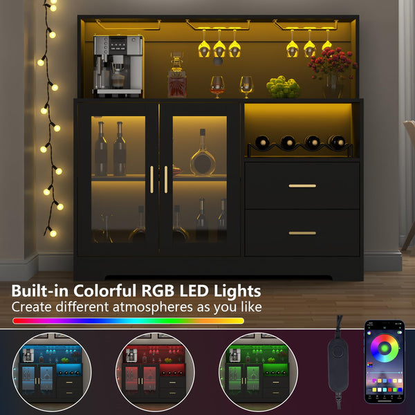 Bar Cabinet with LED Light & Wine Rack