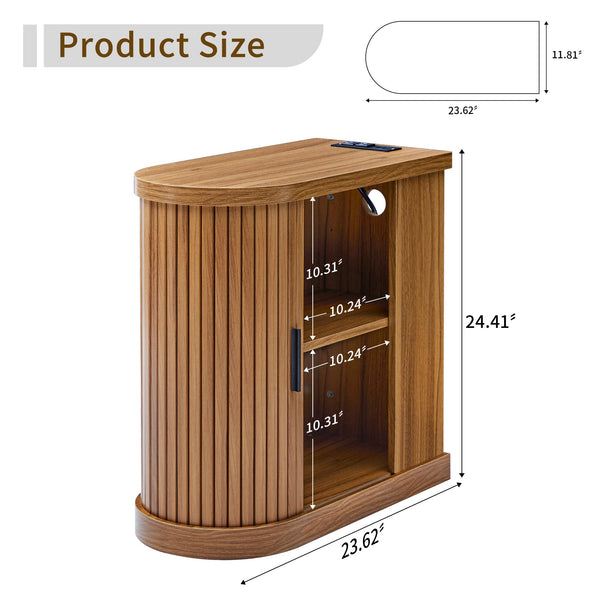 Narrow End Table with Charging Station, Door & Shelf – Walnut