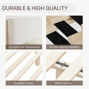 Queen Upholstered Platform Bed Frame with Boucle Fabric