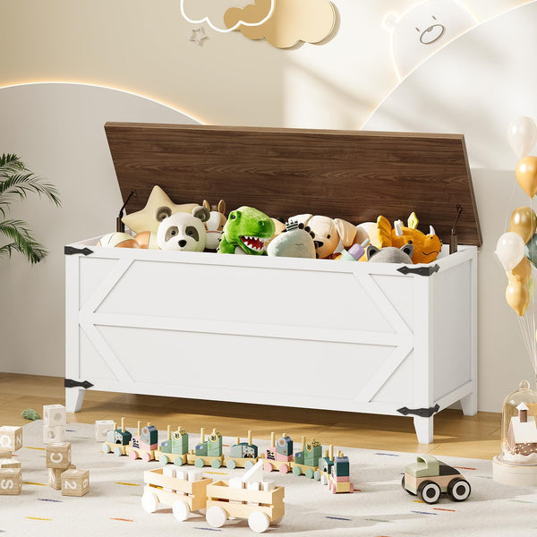 Storage Bench with Toy Box & Safety Hinges – Rustic White