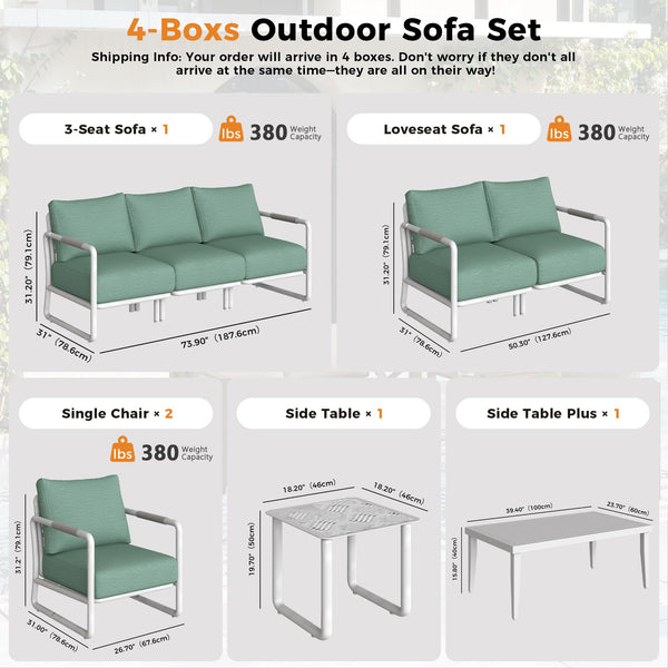 7-Seat Aluminum Outdoor Sectional Patio Set with Coffee Table