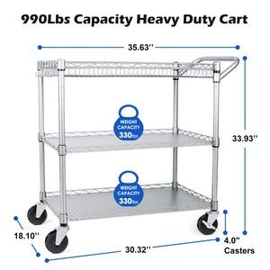 3-Tier Heavy Duty Rolling Utility Cart with Wheels