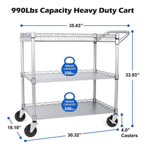 3-Tier Heavy Duty Rolling Utility Cart with Wheels