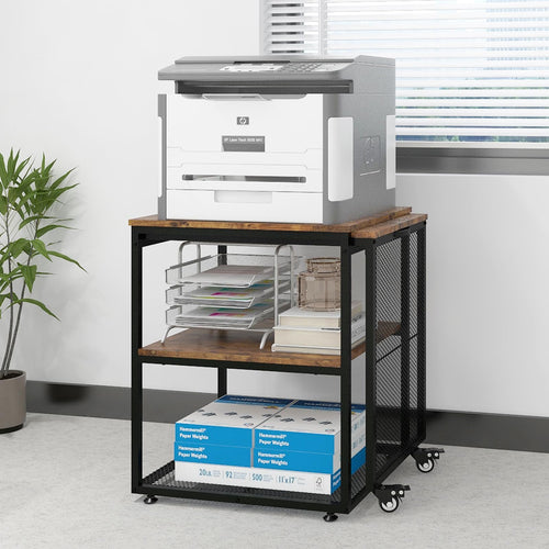 Rolling Printer Stand with Storage Shelves & Extendable Craft Table