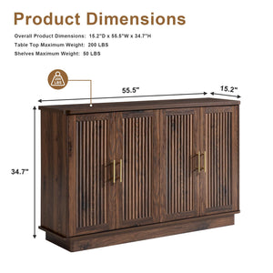 Fluted Sideboard Buffet Cabinet with 4 Doors & Adjustable Shelves