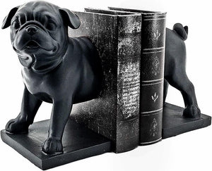 Pug Bookends – Black Resin, Heavy Duty, Set of 2