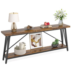 LITTLE TREE 70.9 Inch Long Entryway Console Table, Industrial Behind Sofa Couch Table for Living Room