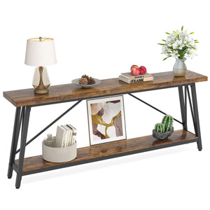LITTLE TREE 70.9 Inch Long Entryway Console Table, Industrial Behind Sofa Couch Table for Living Room