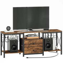 TV Stand with Power Outlet, Fabric Drawers & Cable Management