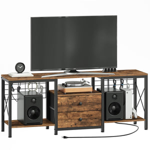 TV Stand with Power Outlet, Fabric Drawers & Cable Management