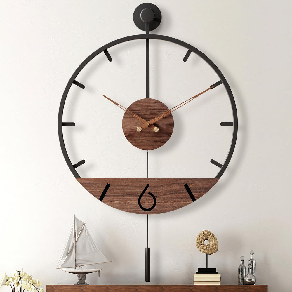 Large Modern Pendulum Wall Clock – 34.6×24 Inch Walnut Analog