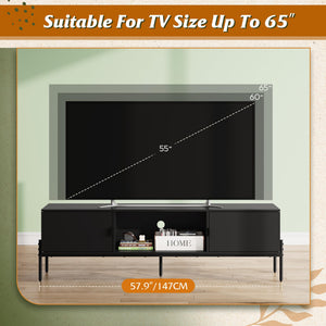 Mid-Century Modern TV Stand with Storage Cabinets & Metal Legs
