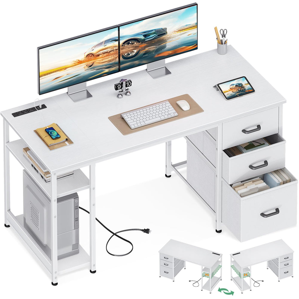 51-Inch Computer Desk with Drawers & Power Outlets