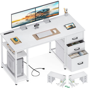 51-Inch Computer Desk with Drawers & Power Outlets