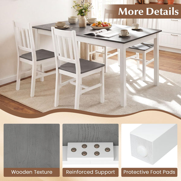 7-Piece Farmhouse Dining Table Set with 6 Chairs — Rubber Wood Legs