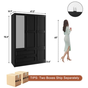3-Door Wardrobe Armoire with Mirrors & LED Lights