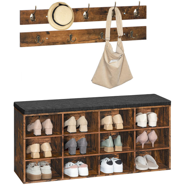Shoe Storage Bench with Cushion & Coat Rack