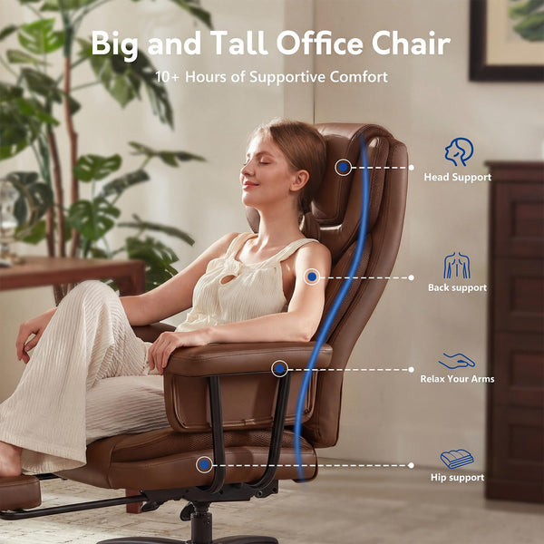 Executive Office Chair Big and Tall 500LBS Reclining with Footrest
