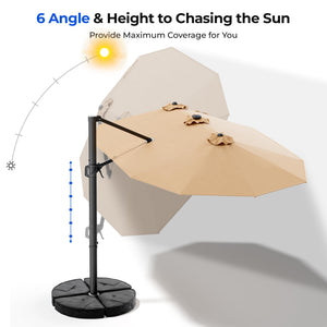 15FT Rectangular Cantilever Patio Umbrella with Solar LED Lights & Weighted Base