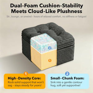 Corduroy Pouf Ottoman with Dual-Layer Support – 23.6" Round Floor Footstool