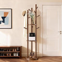 Solid Wood Rotary Coat Rack with Shelves & Hooks