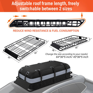 Rooftop Cargo Basket with Waterproof Bag – 250 lb Heavy-Duty Steel Roof Rack