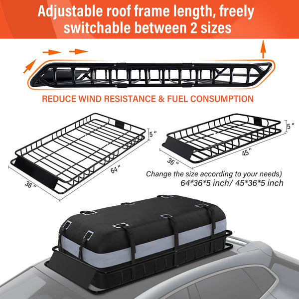 Rooftop Cargo Basket with Waterproof Bag – 250 lb Heavy-Duty Steel Roof Rack