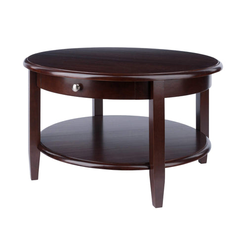 Round Coffee Table with Storage Drawer and Shelf