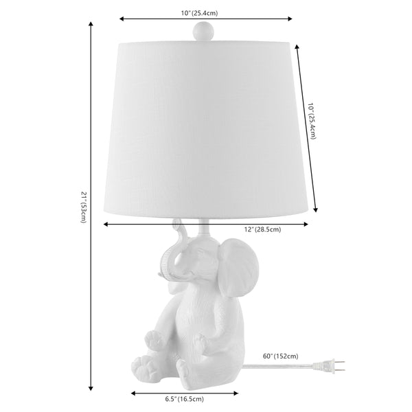Elephant Kids Table Lamp with Phone Stand – Linen Shade, LED Bulb Included