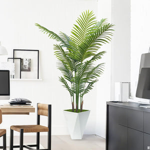 Artificial Palm Tree 6FT with White Planter – Indoor Faux Tropical Plant
