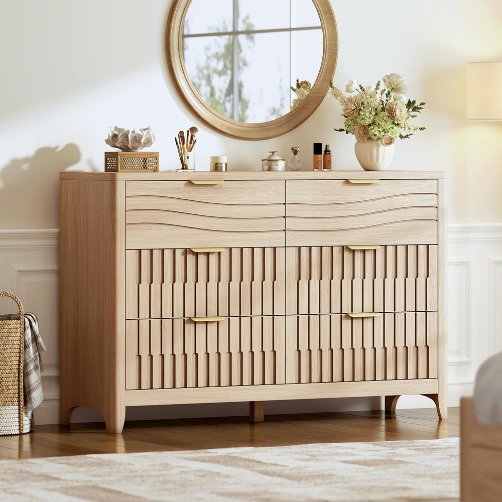 Fluted Dresser with 5 or 6 Drawers – Modern Wood Chest for Bedroom