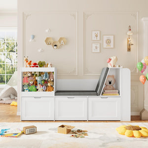 Kids Reading Nook Toy Storage Organizer with Bookshelf and Drawers